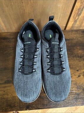 Skechers Black and Gray Knit Slip-On Trainers